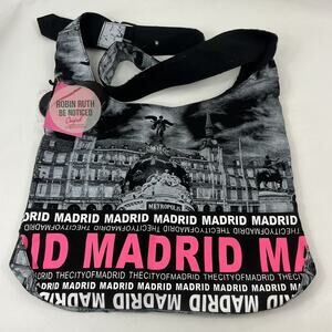 Robin Ruth Madrid Spain Metropolis Shoulder Bag Tote Purse Black Pink Cotton NWT